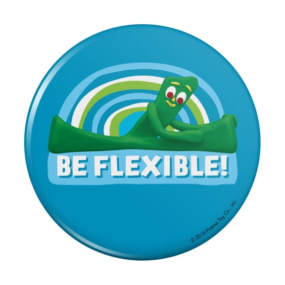 Gumby Be Flexible Stretching Yoga Pinback Button Pin
