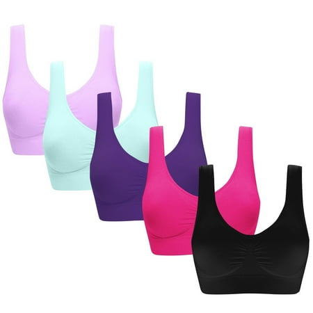 Gnurob Plus Size Bralette for Womens Seamless Push Up Bras Wireless Yoga Bra No Underwire Brassiere Full Figure Underwear Comfortable Sleepwear 5 PC Clearance Saving Black Medium