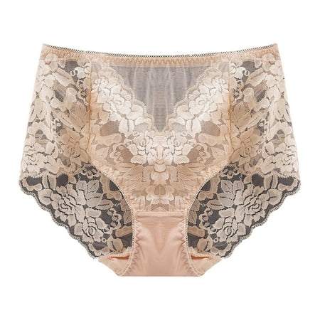 UAYOTSE Women Sexy Floral Lace Underwear Criss Cross Seamless Bikini Panty Brief L Beige