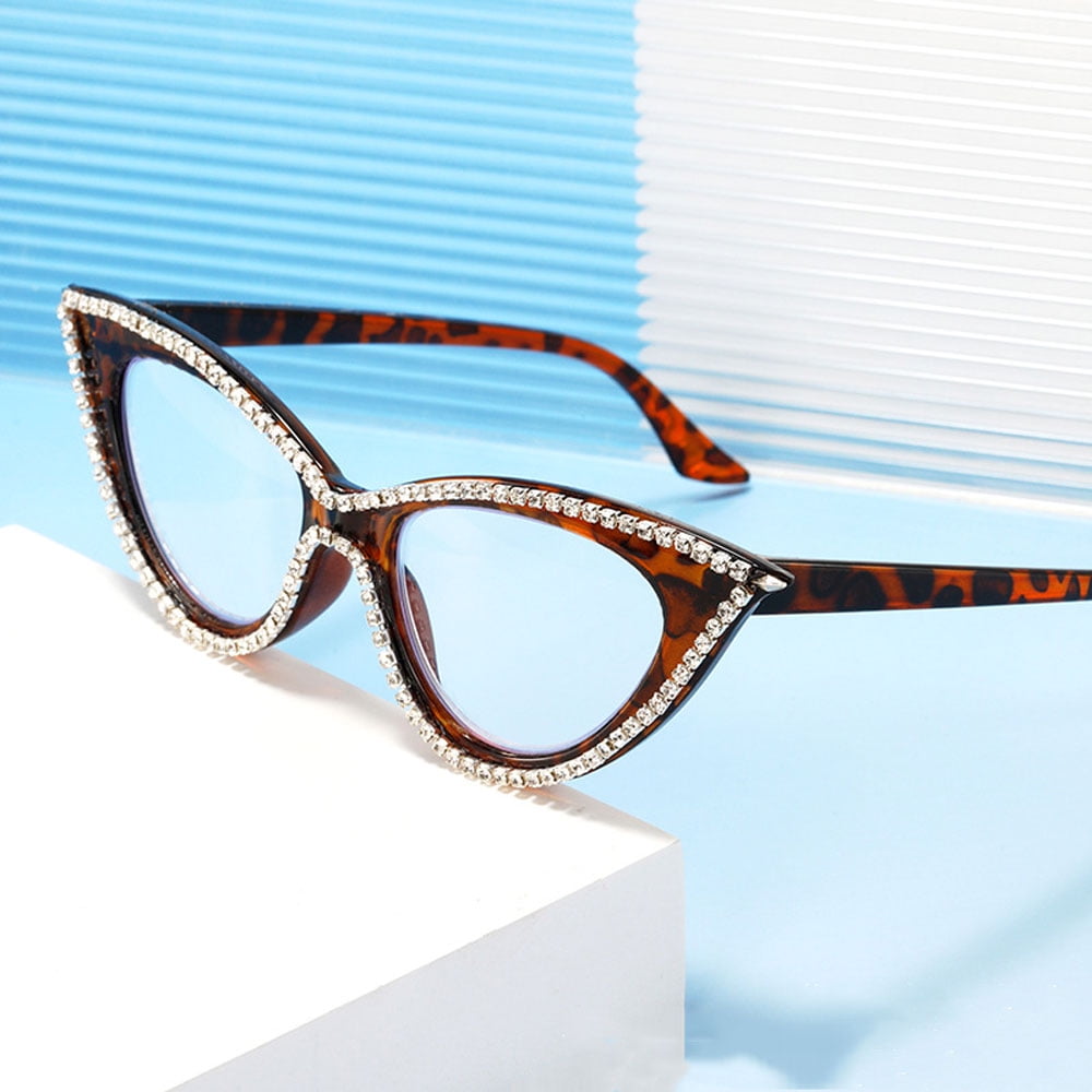 3 Pairs of Women Blue Light Blocking Cat Eye Reading Glasses 1.50 Ladies Handmade Diamond Readers +1.50 Strength