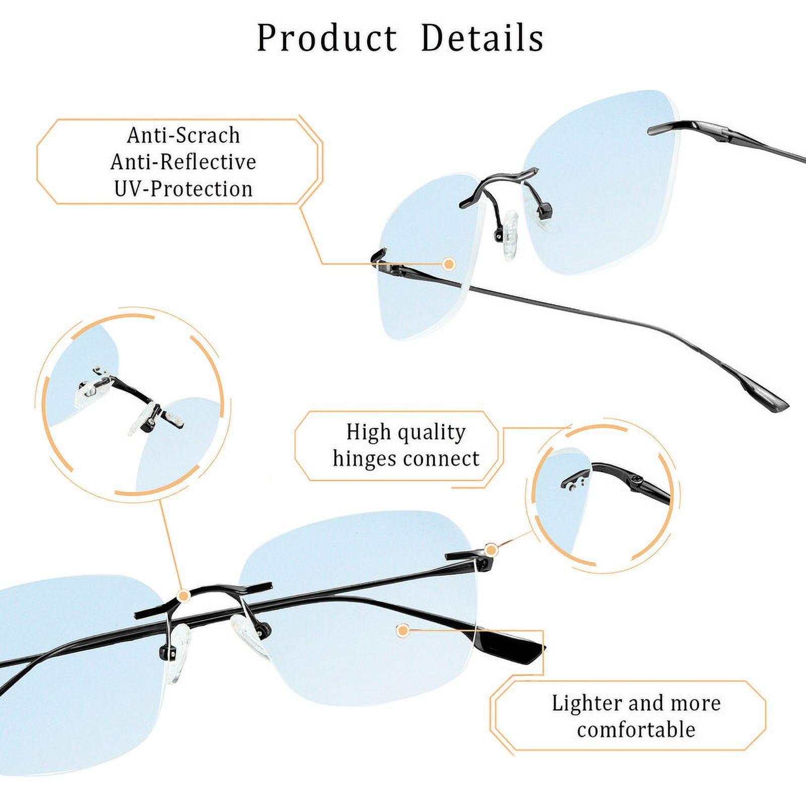 LifeArt Pure Titanium Frame Glasses/Blue Light Blocking Reading Glasses, Reduce Eyestrain, Stylish for Men and Women(Black,+1.50 Magnification)
