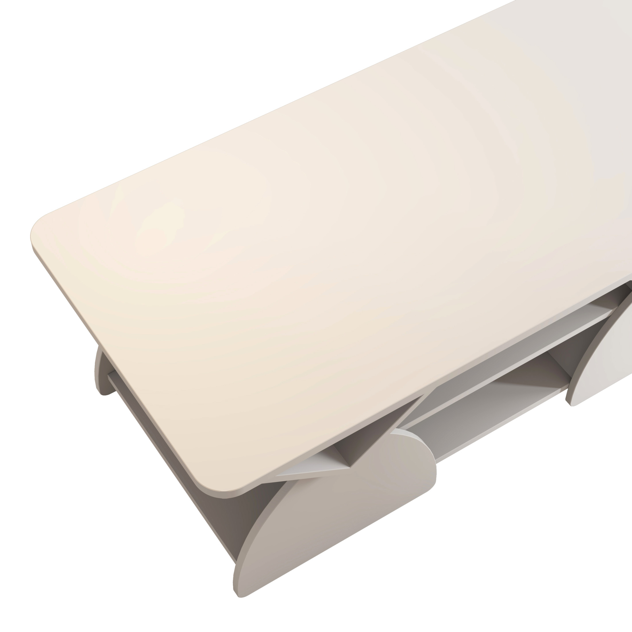 Noble House Arwick 47.24" Rectangular Coffee Table, Wooden Rounded Corners Tea Table, Geometric Open Shelves, White