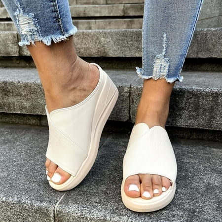 

〖Yilirongyumm〗 White 39 Sandals Women Fish Middle Shoes Slippers Wedge Fashion Summer Sandal Women Heel Flip-Flop Sandals Mouth Women s Sandals