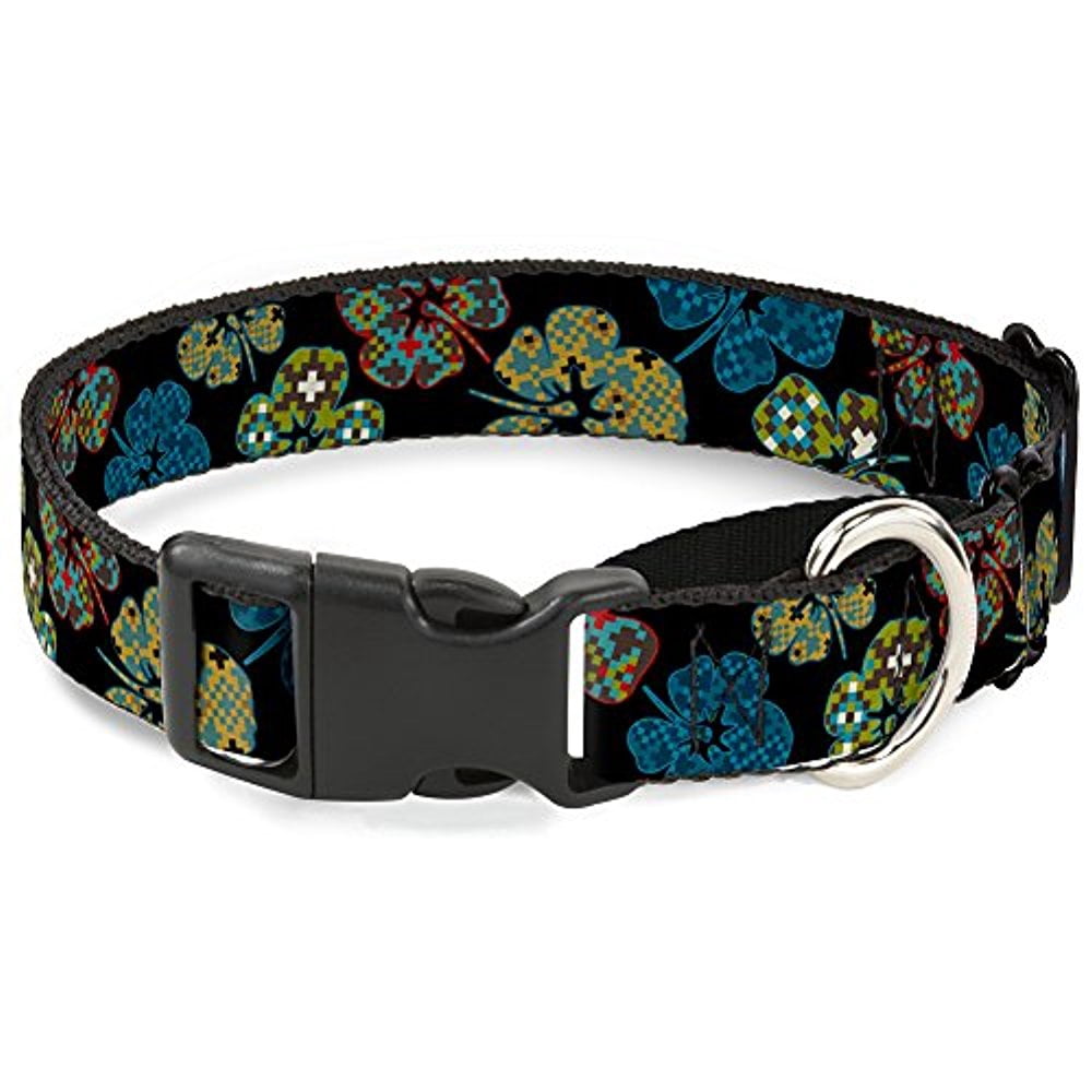 Buckle-Down MGC-W34242-L Pixilated Hibiscus Flowers Black Multicolor Martingale Dog Collar