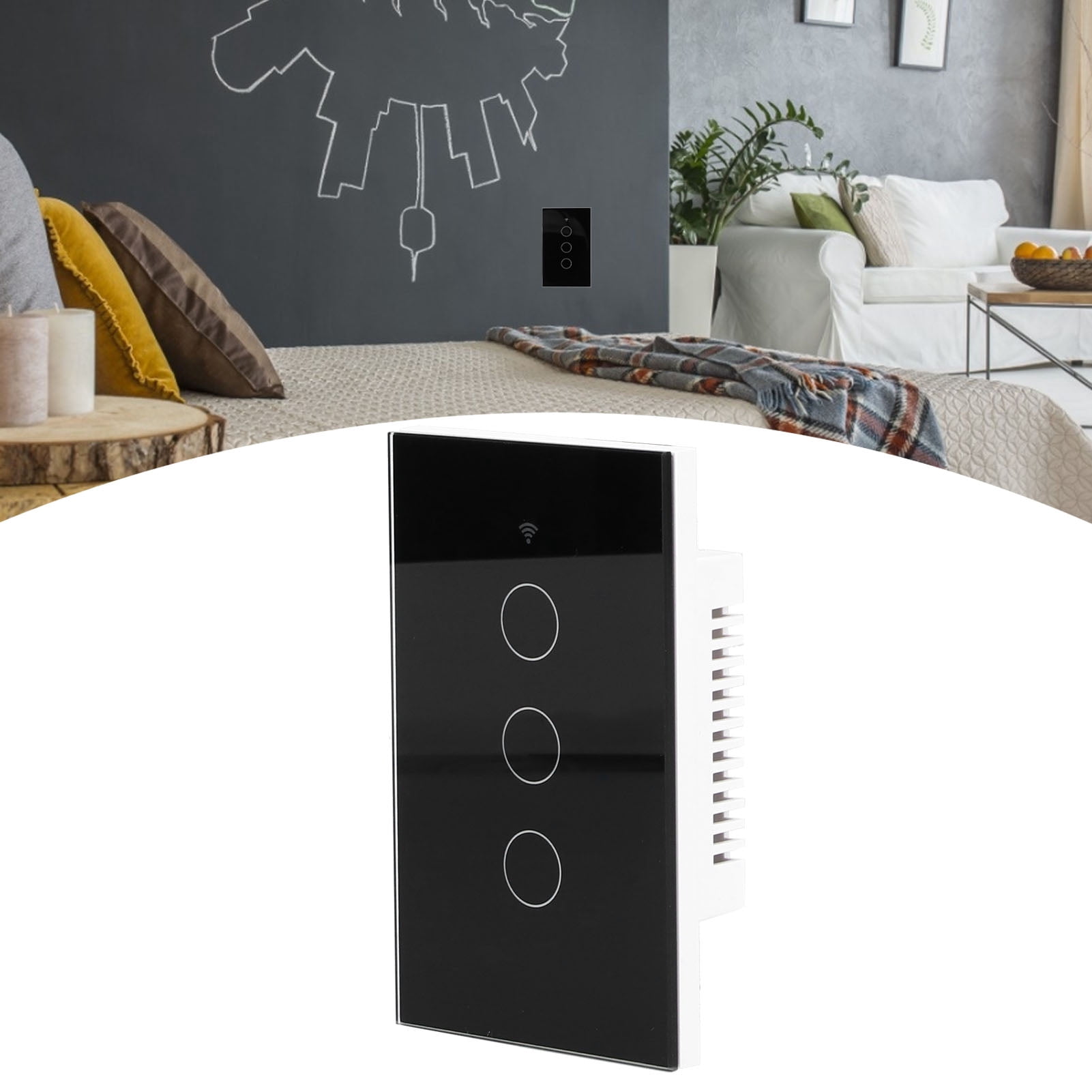 BIMZUC Intelligent Light Touch Switch Remote Control 3 Gang American Type Zigbee Home Automation Wall Switch Panel 100-240V Black (15 cm / 5.91 inches)