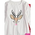 thumbnail image 2 of Girls White Reindeer Christmas Pajama set Holiday Sleep Set Small 7/8, 2 of 3