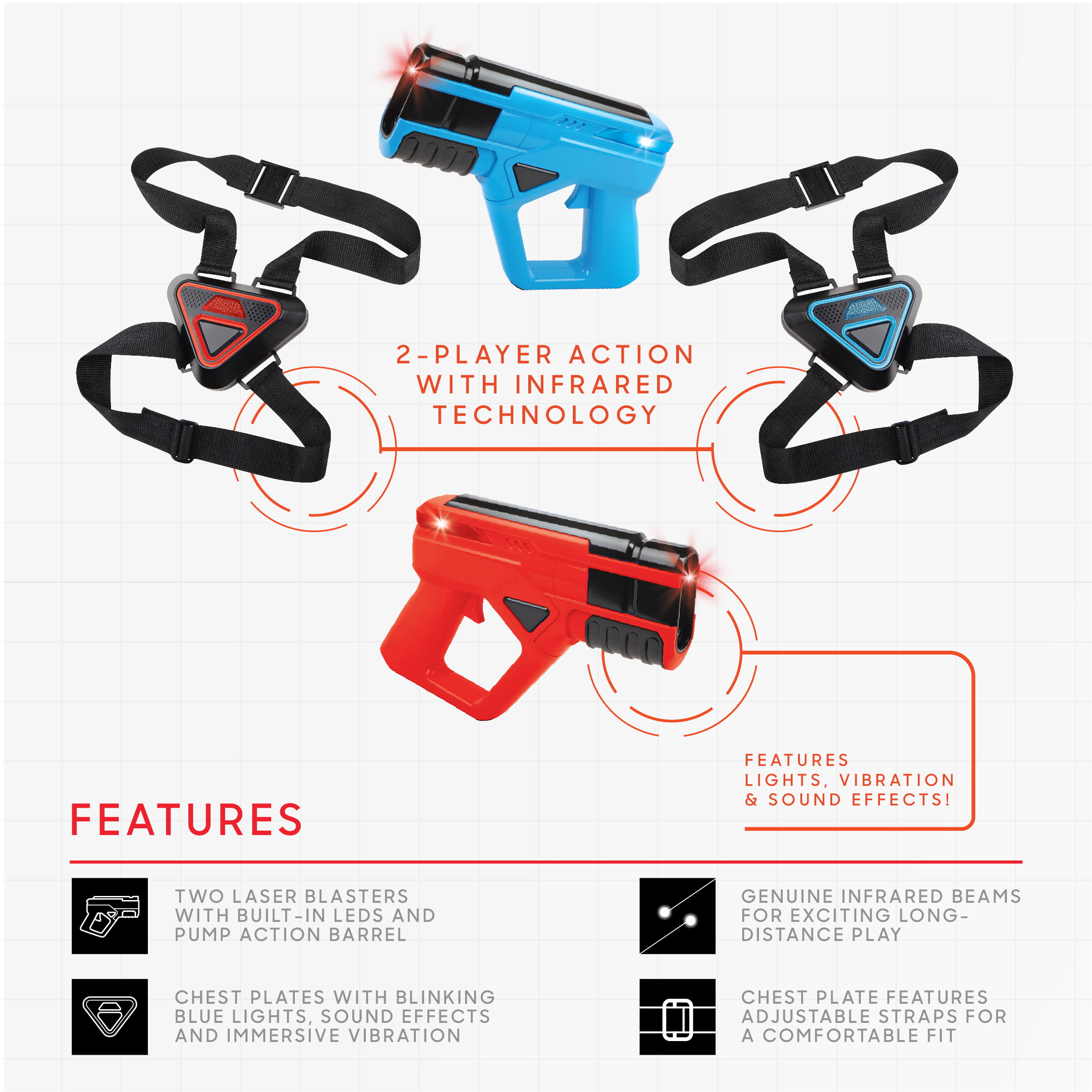 SHARPER IMAGE Two-Player Toy Laser Tag Gun Blaster & Vest Armor Set for Kids 