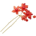 thumbnail image 2 of opvise U-Shape Bride Jewelry Flower Faux Pearl Wedding Hair Pin Clip Red, 2 of 8