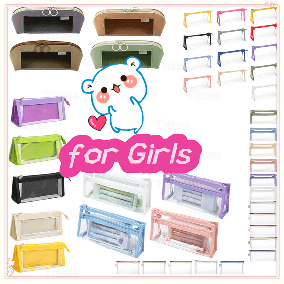 Titcea Pencil Cases Pen Pouch Clear Transparent Marker Pouch with Zipper, Exam Pencil Storage Bag Travel Cosmetic Makeup Bag, Stationery Toiletries Organizer