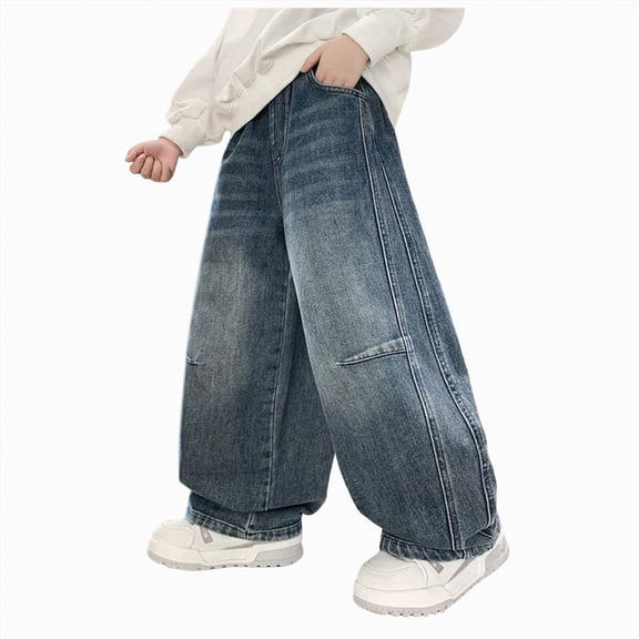 JUMEYU Kids Jeans Boys' Denim Jeans, Elastic Waist Pants for Kids Size 9-10 (Blue,9-10 Years)