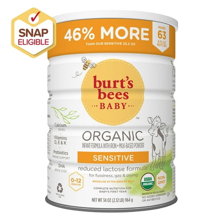 Burt's Bees Baby Organic Sensitive Infant Formula with Iron, 34 oz Canister