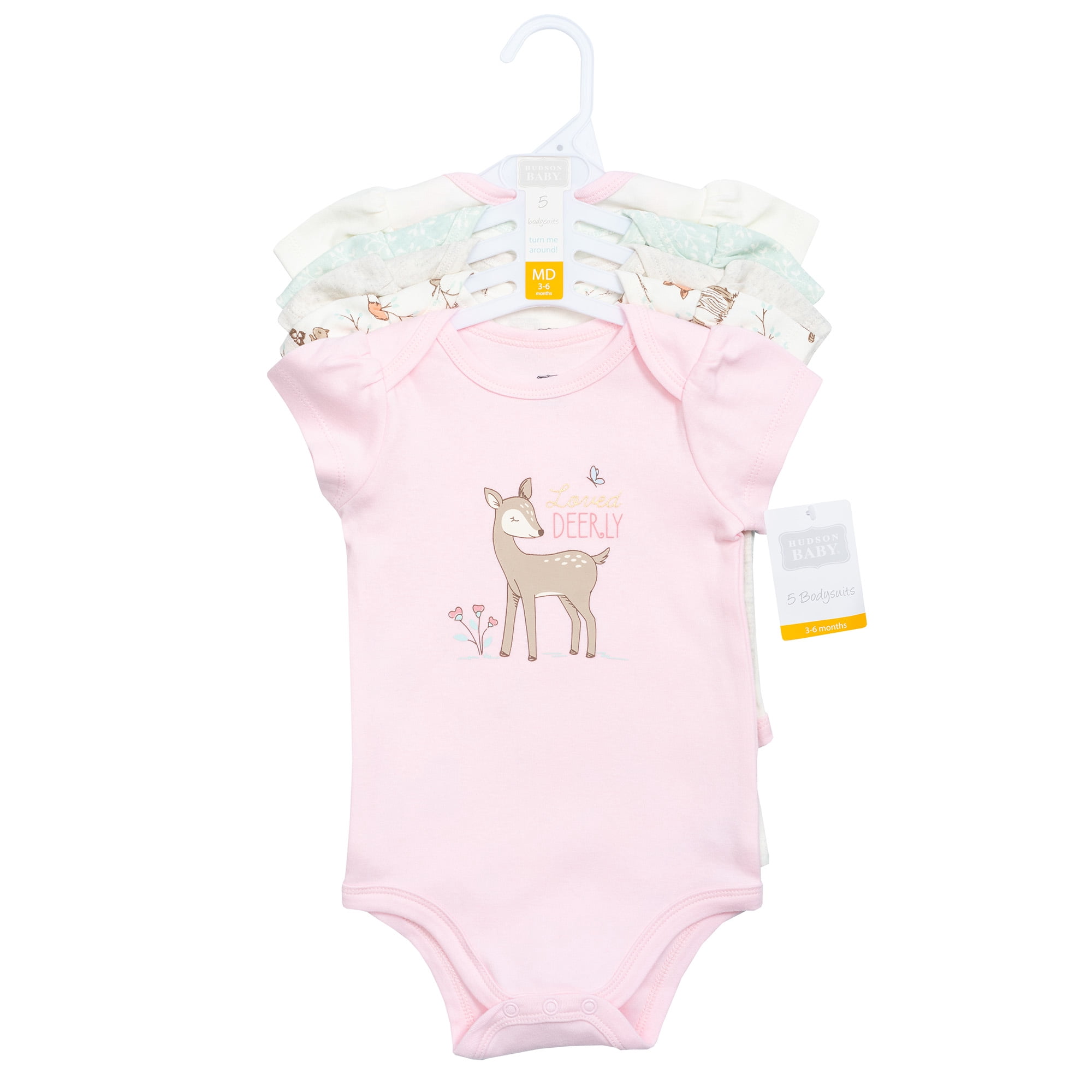 Hudson Baby Infant Girls Cotton Bodysuits 5-Pack, Enchanted Forest, 18-24 Months