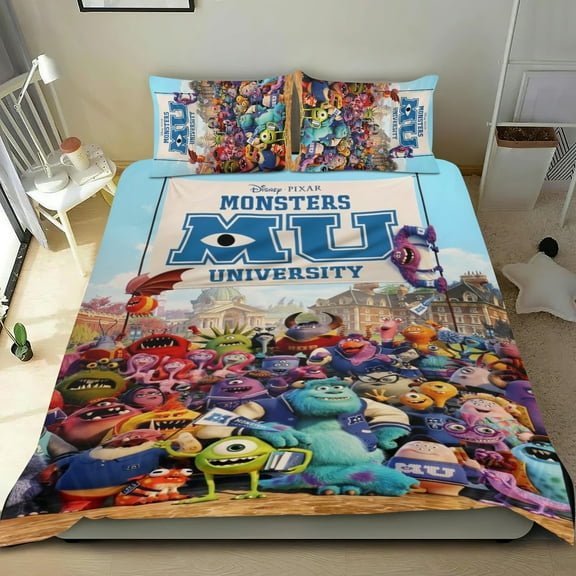 3 Piece Bedding Set For Monster University Comforter Cover Set Cute Duvet Cover Sets Super Soft Teens Bedding Set Kids Bedroom Gifts，1 Duvet Cover with 2 Pillowcases Twin