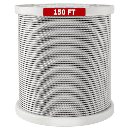

150ft 1/8 inch Stainless Steel Cable T316 Deck Aircraft Cable Railing Premium 7x7 Strands Wire Rope for Deck Rail Balusters Stair Handrail Porch and Fence