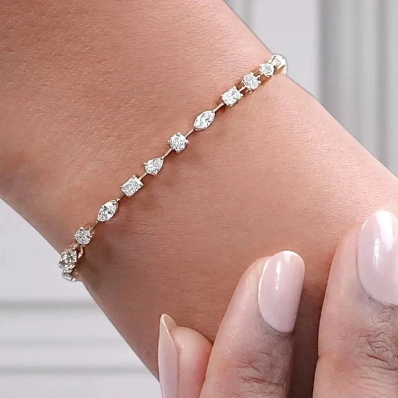 5Ct Multi Shape White Lab Created Diamond Women's Tennis Bracelet 14K Yellow Gold Plated