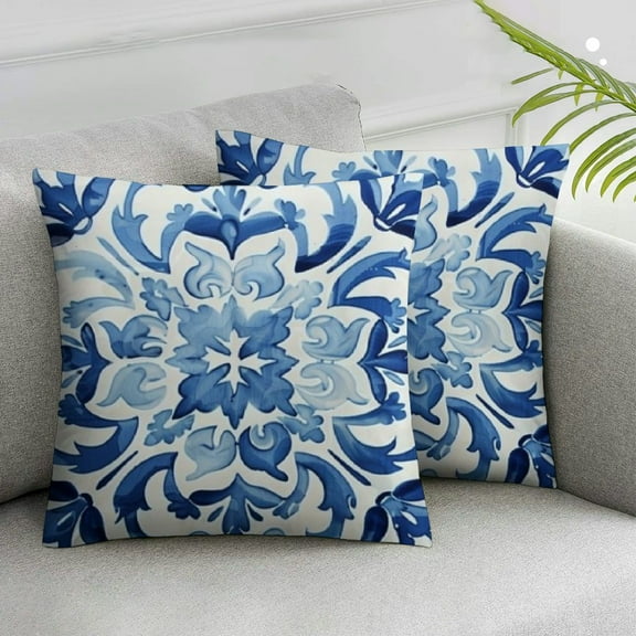 Acheng Blue Chinoiserie Pillow Covers, Blue and White Chinoiserie Pillows Decorative Throw Pillows Cover, Blue and White Porcelain Chinoiserie Home Living Room Bedroom Decor,2 pcs White