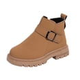 thumbnail image 4 of BRGZLK Girls Snow Boots Winter Fashion Cute Low Heel Anti-Slip Warm Short Booties Outdoor Hiking Walking Shoes for Little Kids/Big Kids Khaki 12.5 Little Kids, 4 of 7