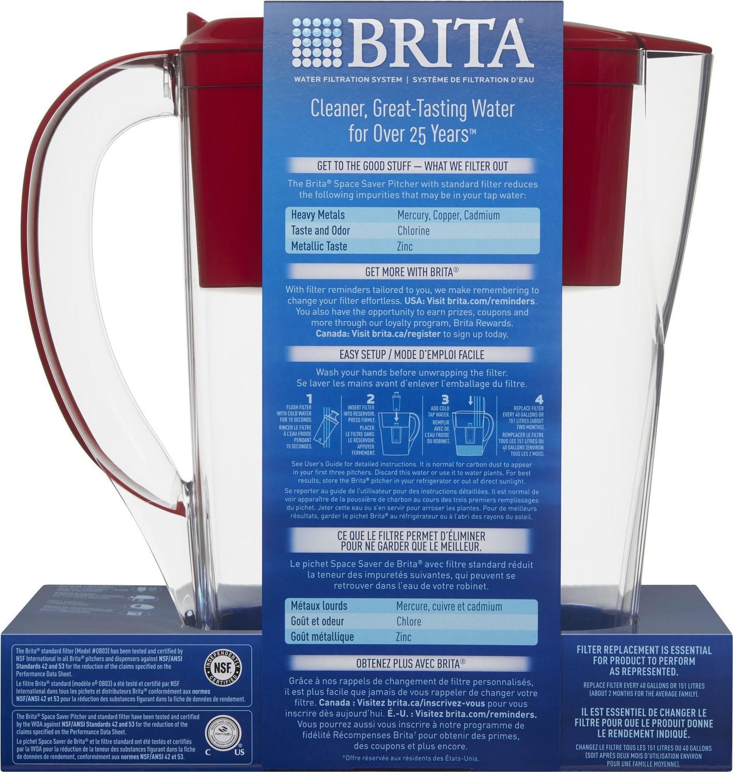 Brita Space Saver Pichet filtre à eau, Rouge 6 Tasse