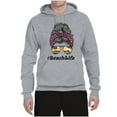 thumbnail image 3 of Messy Bun BeachLife | Cool Neon Leopard Print Bandana | Sunglasses Vaction Beach Paradise Fashion Unisex Hoodie Sweatshirt, Heather Grey, 2XL, 3 of 5