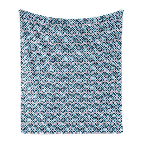 Abstract Soft Flannel Fleece Throw Blanket, Doodle Style Squares with Scribbles Drawn by Hand, Cozy Plush for Indoor and Outdoor Use, 50" x 60", Rose Sea Blue, by Ambesonne