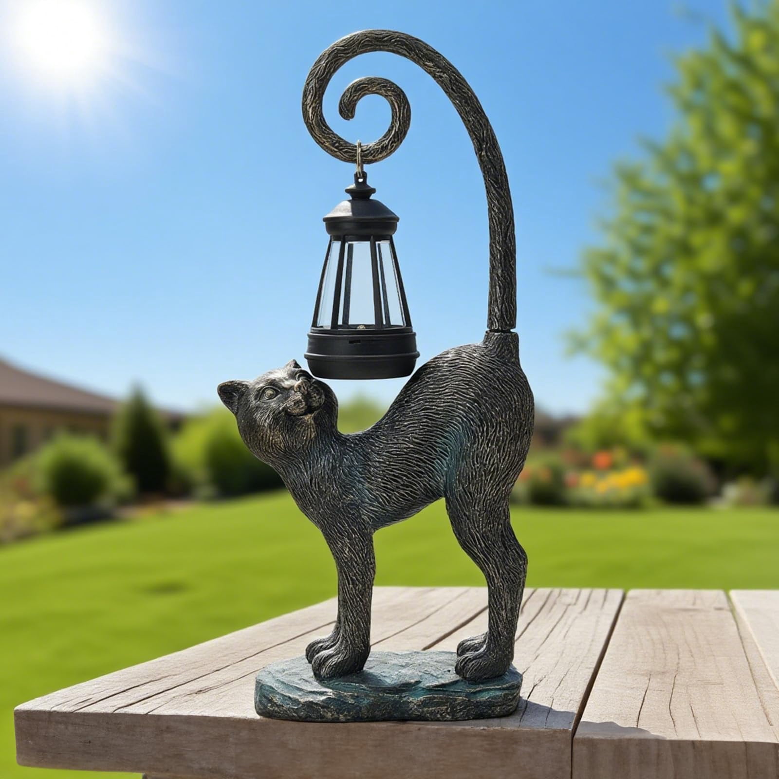 NIWEITA Solar Cat Outdoor Statues for Garden Outdoor Decor Cat Figurine for Yard, Lawn, Patio, Porch, Balcony,Animal Art for Home Backyard