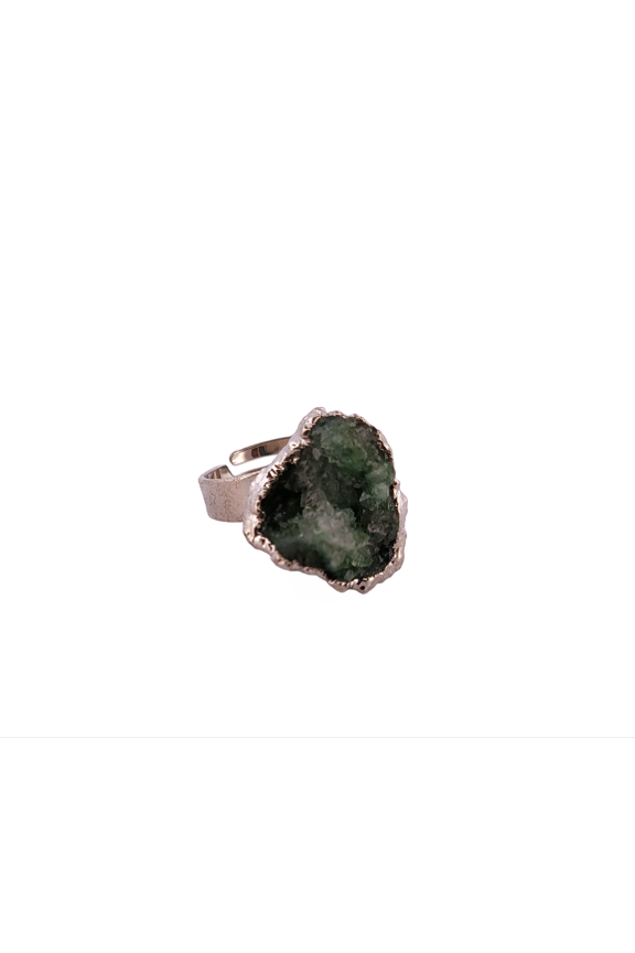 Natural Green Crystal Druzy Silver Adjustable Ring NGCDSAR
