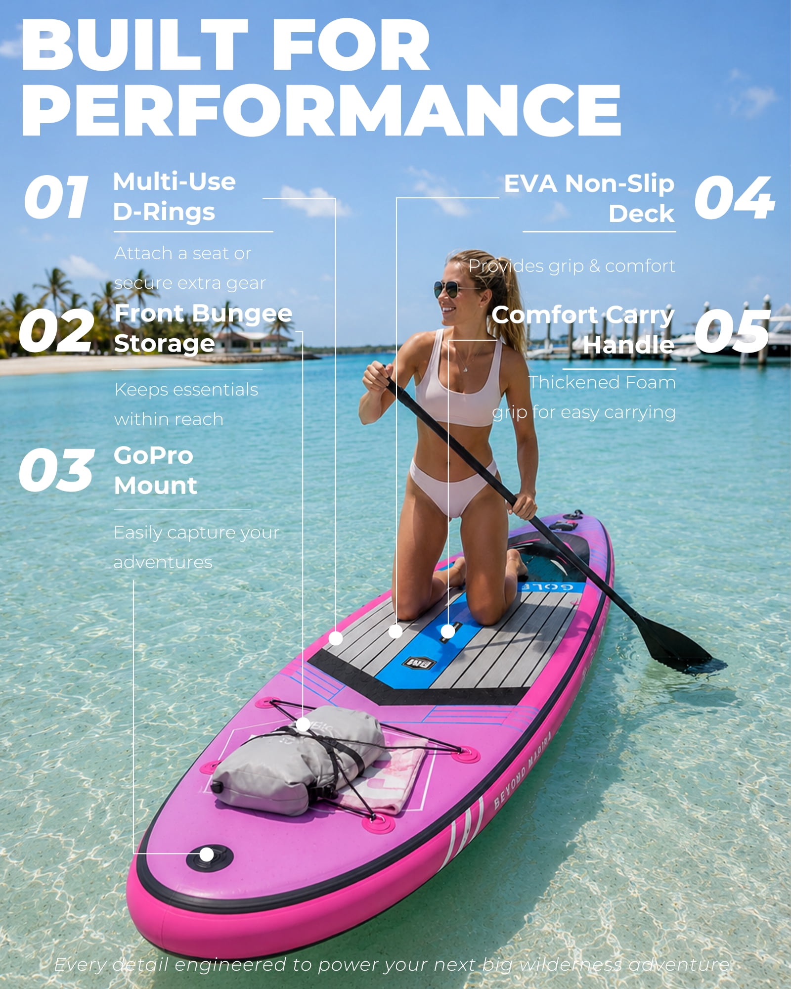 10'6" Inflatable Stand Up Paddle Board for Adults, Non-Slip EVA, Camera Mount, BLUSHDREAM