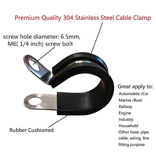 1.25 Metal Details about   20 Pack 304 Rubber Cushioned Stainless Steel Cable Clamps 