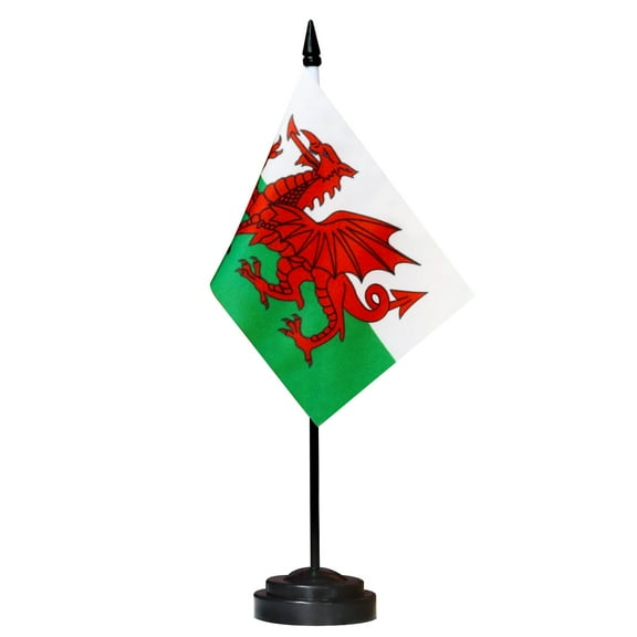 ANLEY Wales Deluxe Desk Flag Set - 6 in x 4 in Miniature Welsh Desktop Flag