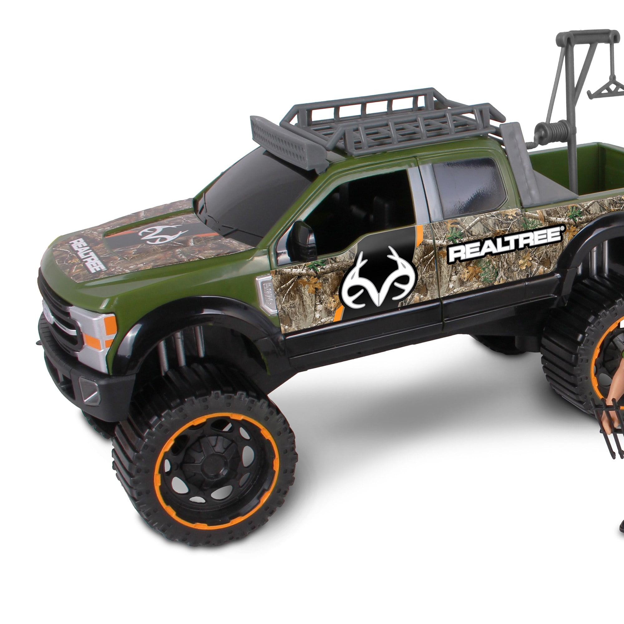 RealTree 10pc Hunting Playset: Ford F250 w/ Elk - NKOK 1:18 Scale, Hunter, Truck, Polaris Ranger UTV, Trailer & More