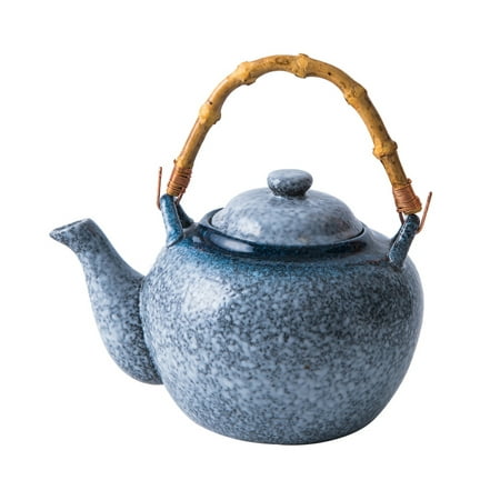 

Japanese Style Teapot Exquisite Ceramic Tea kettle Creative Bamboo Handle Portable Tea Pot (Big Teapot Blue)