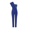 thumbnail image 3 of Aayomet Womens Fashion Splicing Solid Color Slim Sleeveless Belt Decorative Beaded Jumpsuit,Blue XXL, 3 of 5