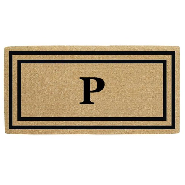 Nedia Home O2182P 36 x 72 in. Thin Double Picture Frame Heavy Duty Coir Door Mat, Monogrammed P - Black