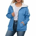 thumbnail image 2 of Fleece Lined Jacket for Women 2025 Winter Oversized Long Sleeve Plain Zip Up Hooded Coat with Pockets Outerwear, 2 of 5