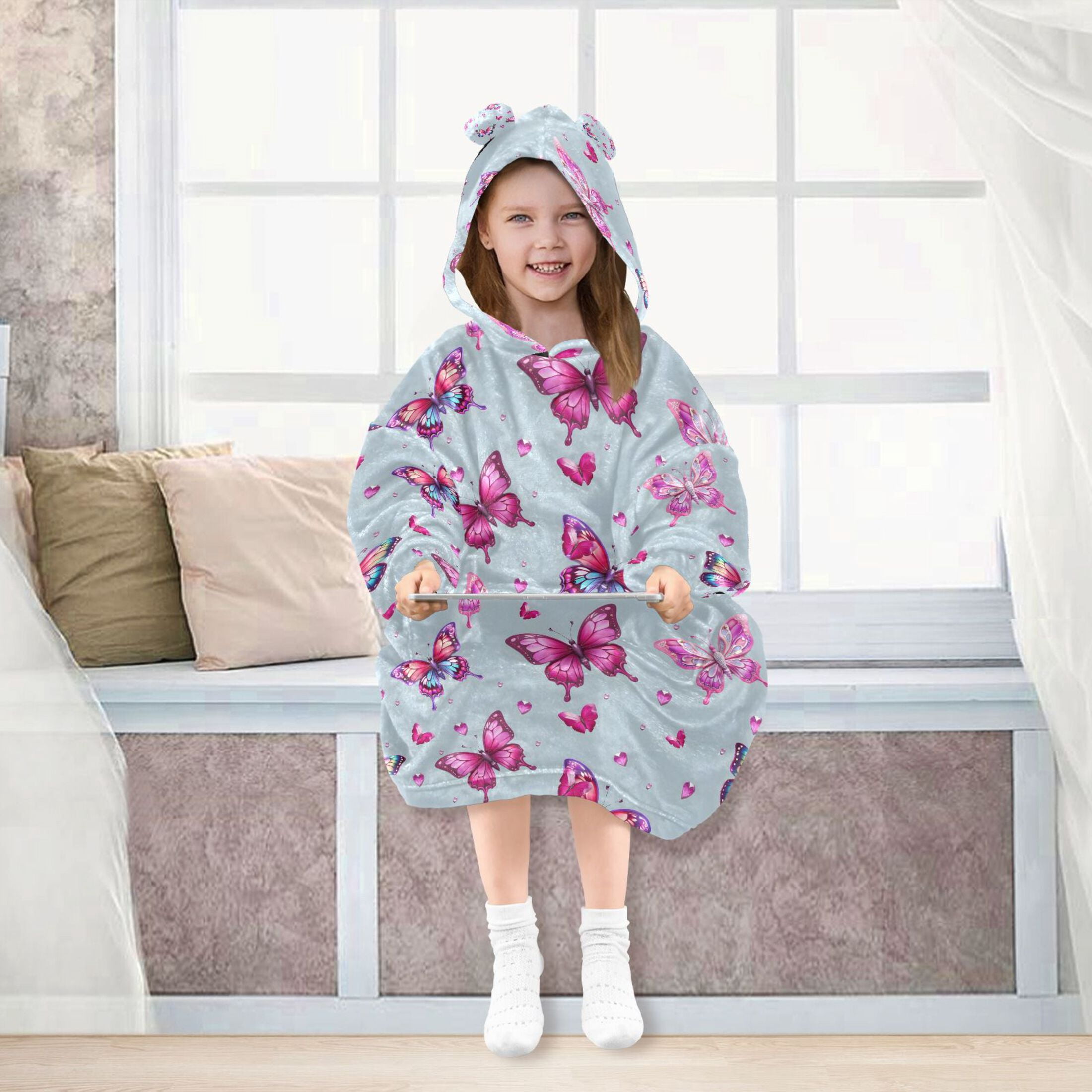 joogoo Blanket Hoodie for Butterfly Beautiful Oversize Sweatshirt 3-14 YR L