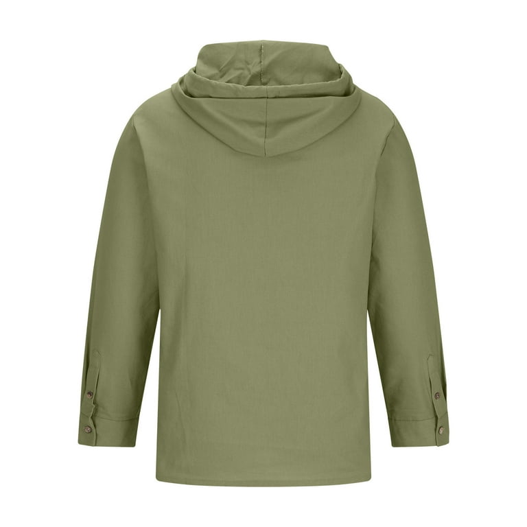 Button up cotton casual long sleeve drawstring hooded shirt sale