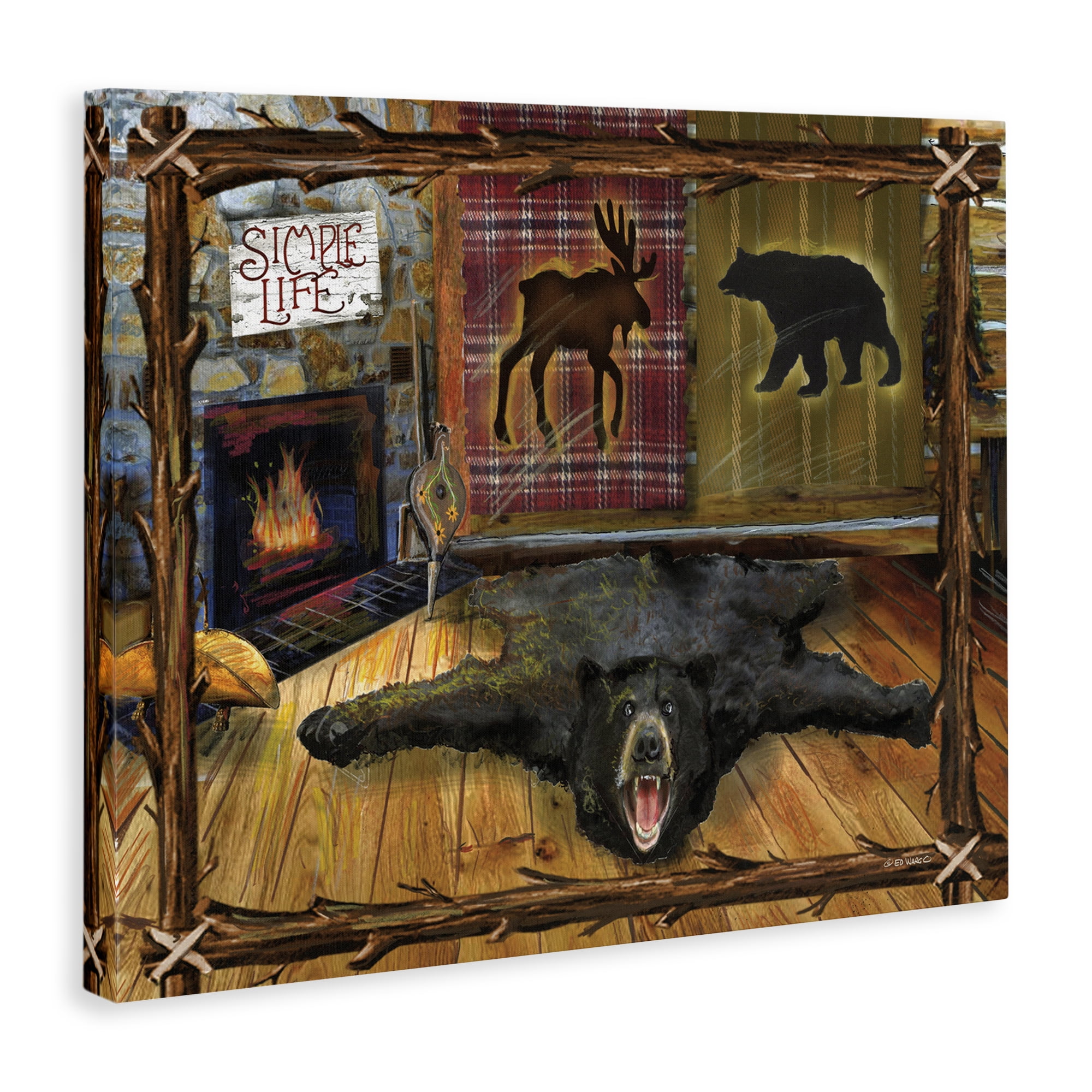 Stupell Industries Rustic Cabin Interior Animals & Insects Painting Gallery Wrapped Canvas Art Print Wall Art, 20 x 16