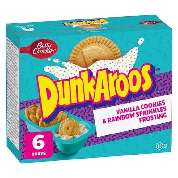 Betty Crocker DunkAroos, Vanilla Cookies with Rainbow Sprinkle Frosting, 6 x 28g/1 oz