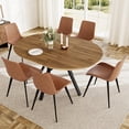 thumbnail image 1 of Extendable Round Dining Table Set for 6 People, 43.3"-59.1" Extendable Kitchen Table with 6 Upholstered Chairs, Space Saving for Kitchen Dining Room (Walnut Table+6 Brown Chairs), 1 of 14
