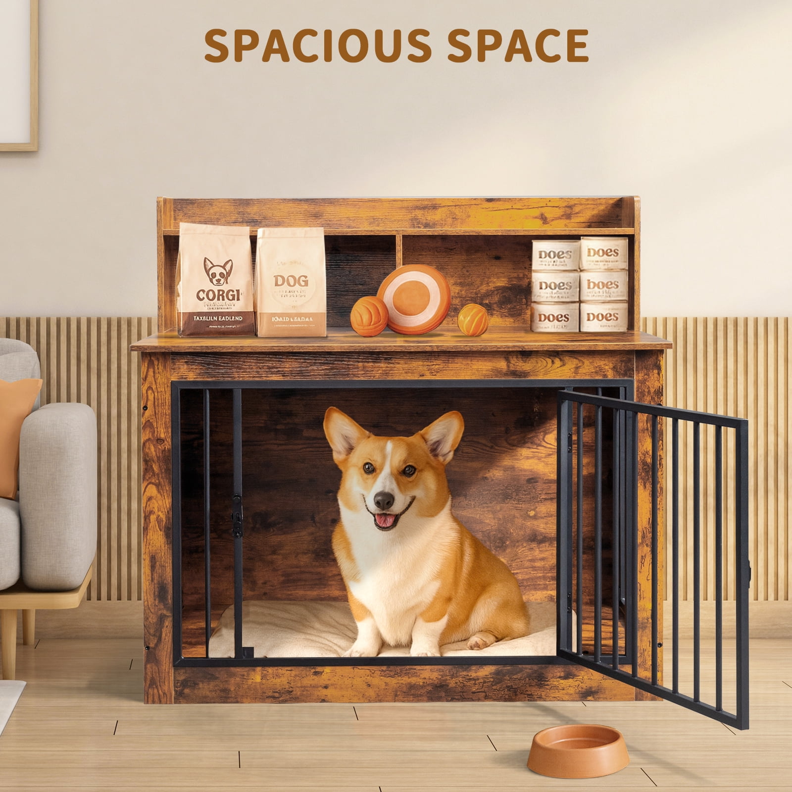 Zimtown 41in Dog Crate Furniture - Wooden Pet Crate End Table with Storage Shelf, Heavy Duty Indoor Pet Cage, Rustic Brown