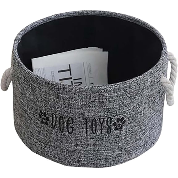 Pet Storage Basket Dog Toys Storage Organizer Large Capacity Pet Toy Baskets Pet Supplies Round Linen Fabric Storage Baskets with Rope Handles (Dark Gray, One Size)