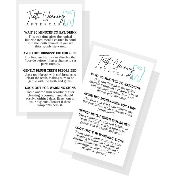 Teeth Cleaning Dentist Aftercare Instructions for Patients 50 pack