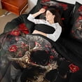 thumbnail image 4 of Castle Fairy Abstract Floral Skull Bedding Comforter Set 7 Pieces for Teens Adults,Gothic Style Full Bedding Set Lightweight,Chic Flowers Fitted Sheet Flat Sheet,Super Cozy Room Decor,Reversible, 4 of 8