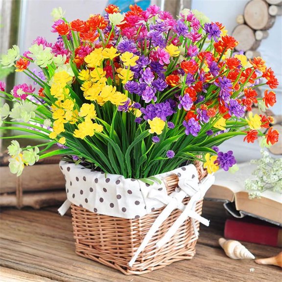 Casewin 10pcs Artificial Flowers for Outdoor Decoration, UV Resistant Plastic Flowers Outdoors, Fake Plants in Bulk for Garden Courtyard Farmhouse Porch Home Decoration (5 Colors)