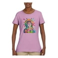 thumbnail image 2 of Wild Bobby Rainbow Painted Mother Mary Dean Russo Design Inspirational/Christian Women Graphic Tee, Light Pink, Medium, 2 of 6
