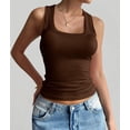 thumbnail image 5 of Summer Womens Tank Tops Square Neck Fitted Sleeveless Shirts for Women Ribbed Basic Top Brown L, 5 of 8
