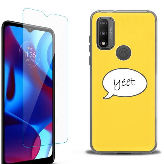 Slim-Fit Protective Phone Case (Black) compatible with Motorola Moto G Pure 5G, with Tempered Glass Screen Protector, by OneToughShield ® - Yeet