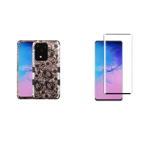 TUFF [Dual Series] Samsung Galaxy S20, 6.2 inch Phone Case: Military Grade (MIL-STD 810G-516.6) Rugged Slim Dual Cover with Tempered Glass Screen Protector and Atom Wipe - 2D Rose Gold Floral Vines