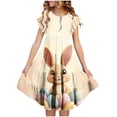 thumbnail image 2 of HAOTAGS Party Dresses for Girls Casual,Printed Waist Popover Flutter Sleeve Casual Easter Dress Multicolor 4-5 T, 2 of 6