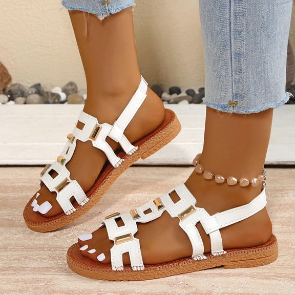 Viluyesy Sandals for Womens, Wide Width 2026 Fashion Open Toe Summer Casual Flat Shoes White US9.5